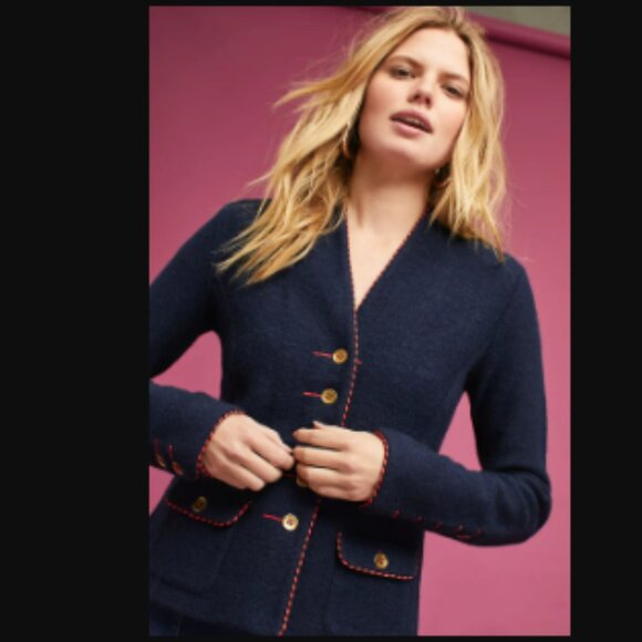 Rosie Neira Navy Blue Buttoned Military Jacket with Gold buttons & orange stitch - Picture 1 of 6